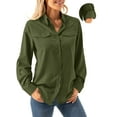 thumbnail image 1 of FEN AI Women Button Casual Loose Tops Collared Long Sleeve Solid Color Shirts Summer Fall Outfits with Pockets Army Green, 1 of 10