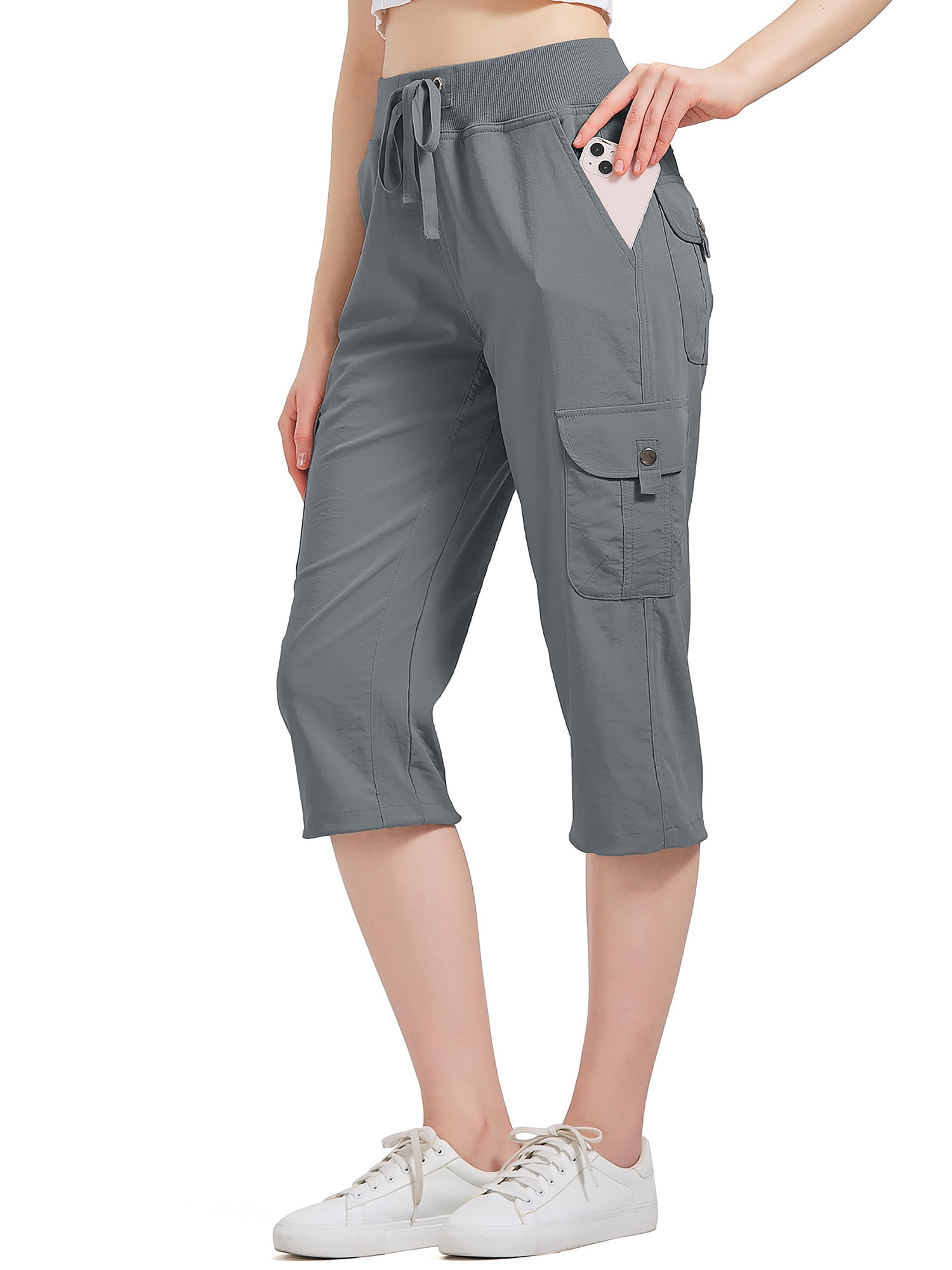 Asfixiado Women Hiking Cargo Capri Pants Casual Loose Fit Quick Dry