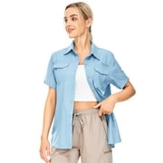 ASFIXIADO Women Sun Protection Short Sleeve Shirts for Travel Fishing Work Quick Dry Summer Tops Safari Hiking Blouse
