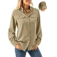 thumbnail image 1 of FEN AI Women UPF 50+ UV Sun Protection Safari Shirts Convertible Long Sleeve Button Down Shirt for Hiking Fishing Tops Khaki, 1 of 10