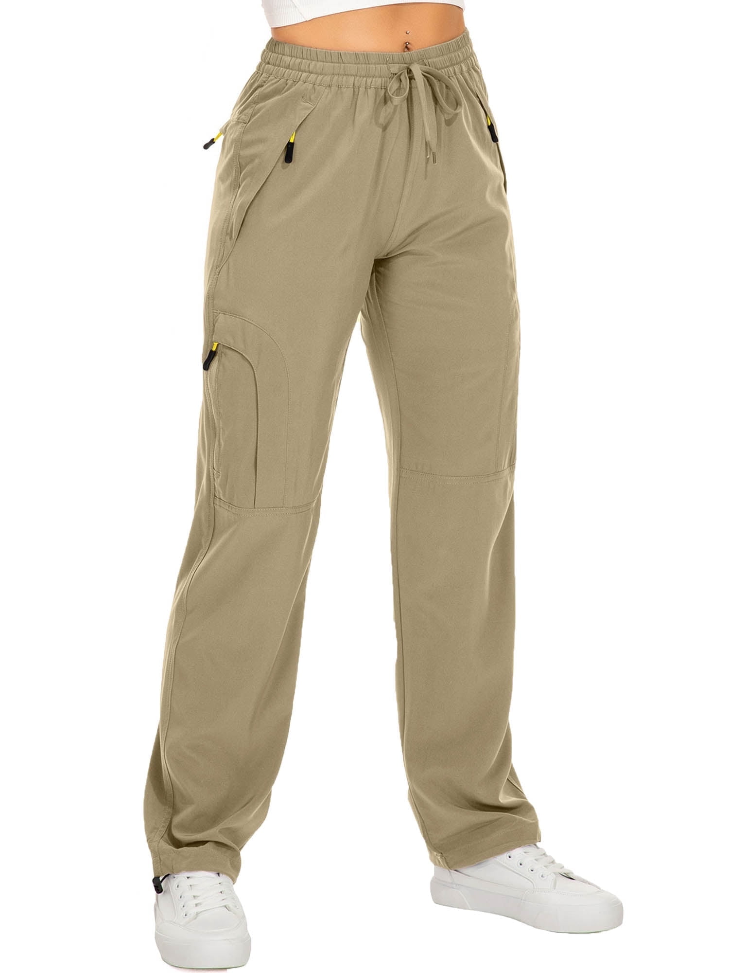 Women's Cargo Pants with 5 Zipper Pockets Quick Dry Travel Hiking Sweatpants Ladies Casual Trousers Khaki