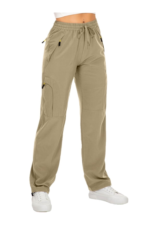 Women's Cargo Pants with 5 Zipper Pockets Quick Dry Travel Hiking Sweatpants Ladies Casual Trousers Khaki