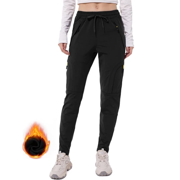 FEN AI Women's Fleece Lined Pants Winter Thermal Ski Pants Hiking Running Joggers Pants with Multi Pockets