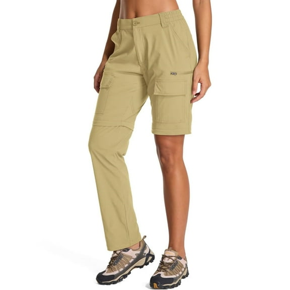 FEN AI Women's Hiking Pants Convertible Quick-Drying Lightweight Zip Off Khaki Cargo Pants with 6 Deep Pockets Utility Work Trousers