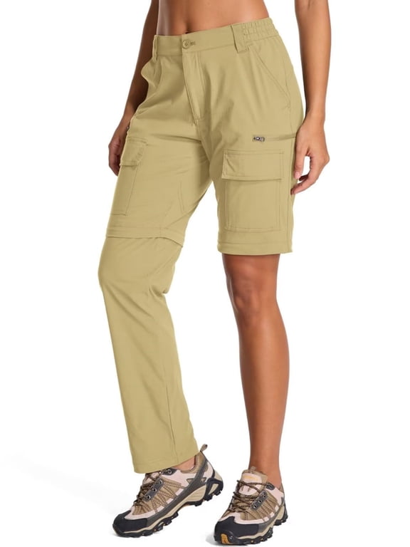 Women's Hiking Pants Convertible Quick-Drying Lightweight Zip Off Khaki Cargo Pants with 6 Deep Pockets Utility Work Trousers