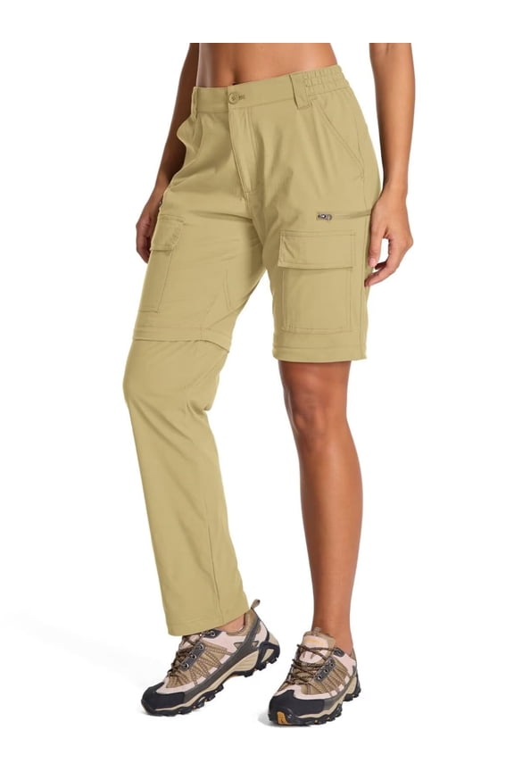 Women's Hiking Pants Convertible Quick-Drying Lightweight Zip Off Khaki Cargo Pants with 6 Deep Pockets Utility Work Trousers