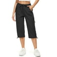 thumbnail image 1 of FEN AI Womens Black Cargo Capris Pants with 5 Zipper Pockets Lightweight Quick Dry Travel Hiking Casual Summer Long Shorts for Ladies, 1 of 9