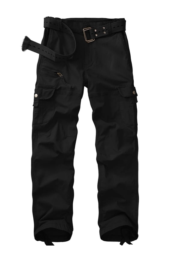 Womens Black Cotton Cargo Pants with 7 Pockets, Outdoor Work Pant for Women Casual Streetwear Work Trousers (No Belt)