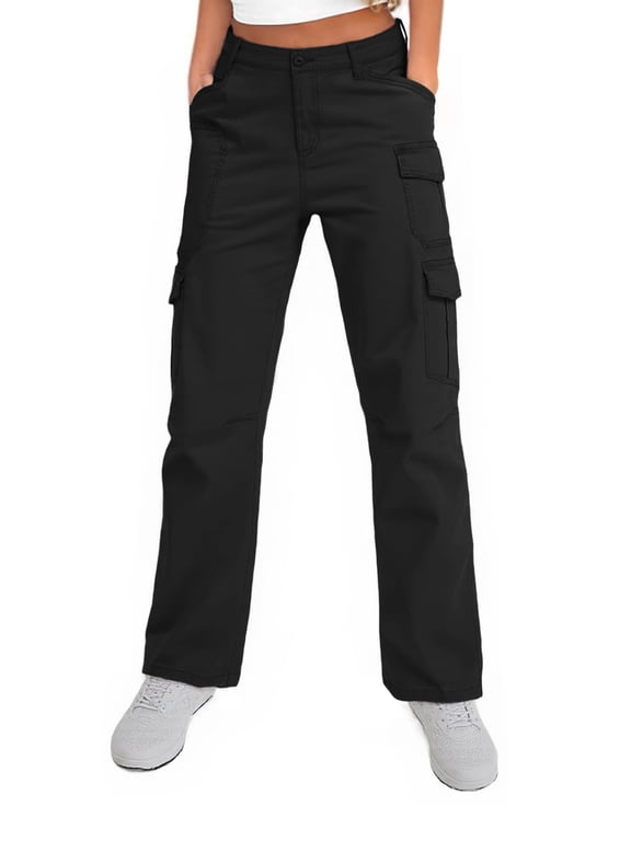 Womens Cargo Pants Black with Multi Pockets Baggy Cotton Pant Work Casual Trousers for Travel Outdoor Wear