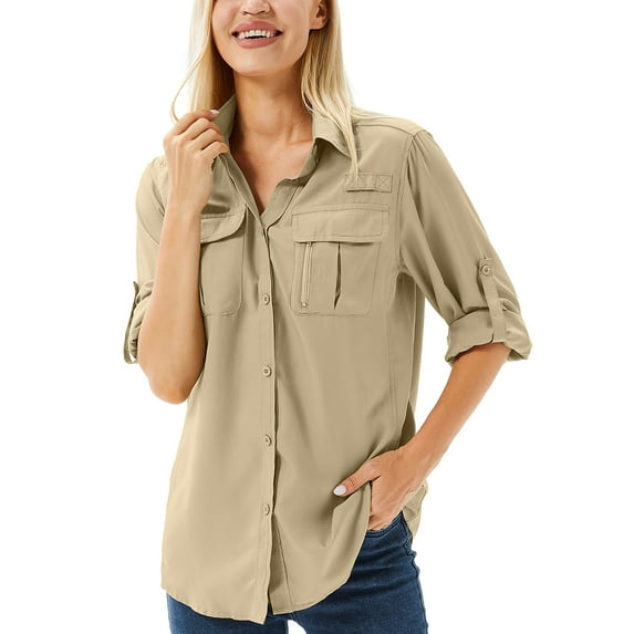 FEN AI Womens Collared Button up Long Sleeve Shirts Convertible Short Sleeve Shirts UPF Sun Protection Outdoor Tops Quick Dry Hiking Fishing Blouses