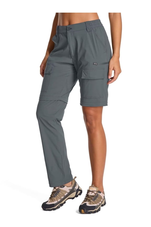 Womens Convertible Hiking Pants Quick Dry Stretch UPF 50 Cargo Pant Zip-Off to Shorts for Travel Fishing Outdoor with Multi Pockets Gray