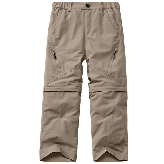 FEN AI Youth Kids Hiking Pants Convertible Zip Off Shorts for Boys Outdoor Quick Dry Lightweight Fishing Travel Khaki Cargo Pant Trousers with Belt