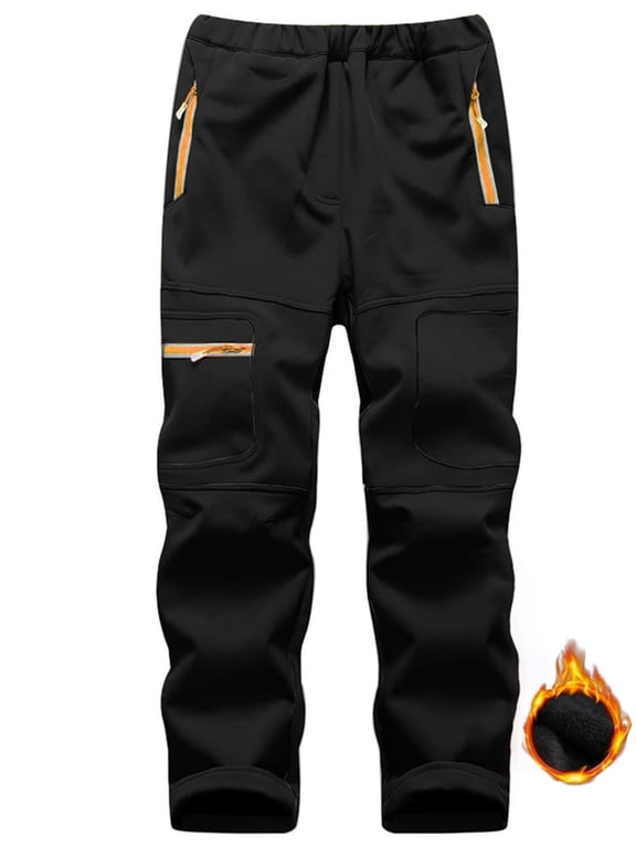 Boys Snow Pants Kids Waterproof Hiking Skiing Pants Warm Fleece Lined Softshell Trousers Windproof Outdoor Winter Pants for Youth