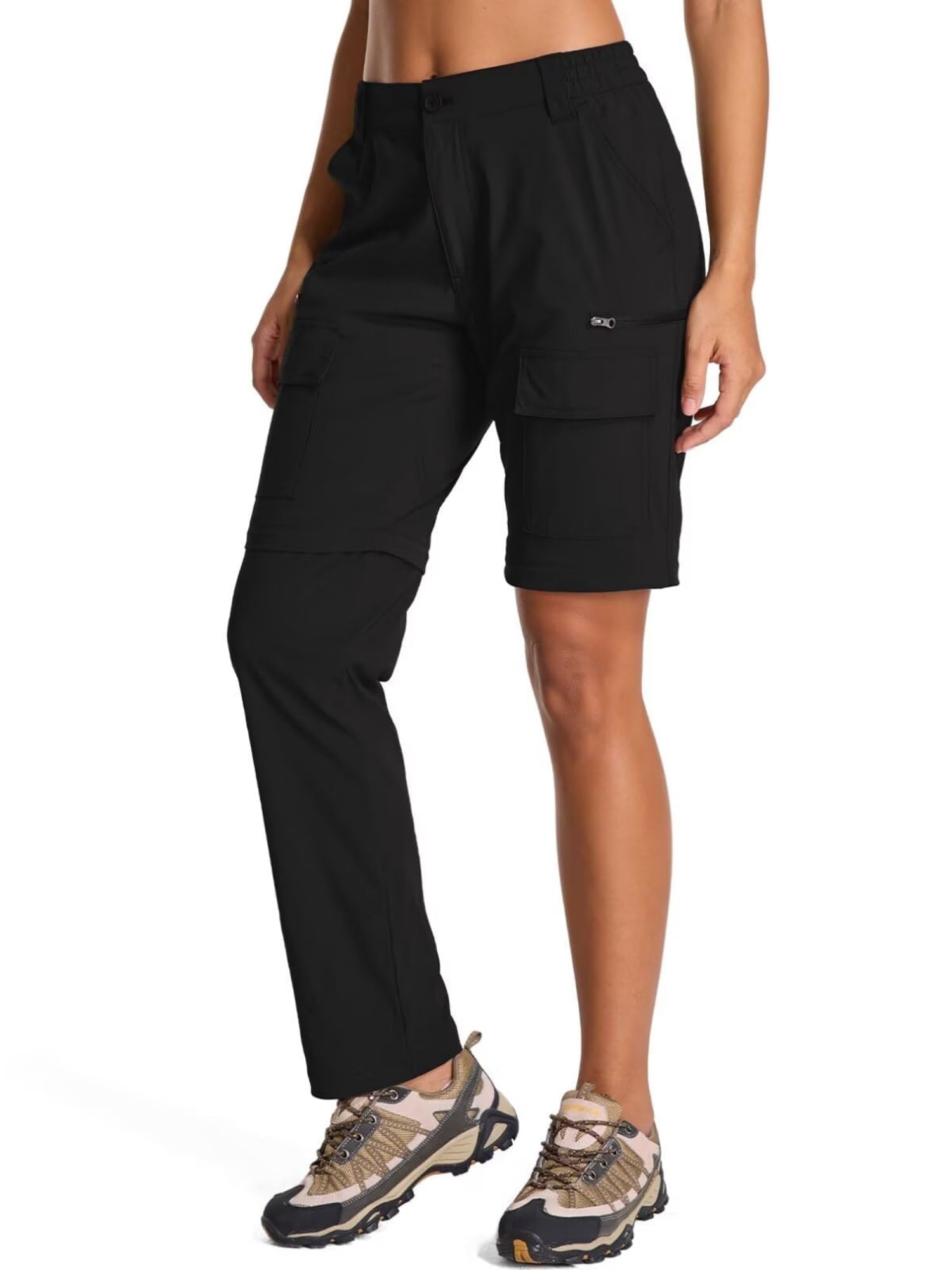 Zip Off Cargo Pants Women Convertible to Shorts for Summer Hiking Fishing Travel Pant Utility Trousers for Outdoor Work Safari Camping Black