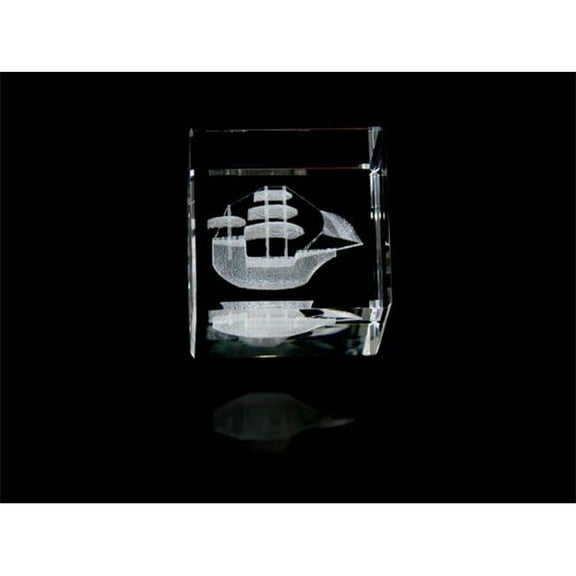 Asfour Crystal 1161-50-13 2 L x 2 H x 2 W in. Crystal Laser-Engraved Old Boat Sealife & Nautical Laser-Cut