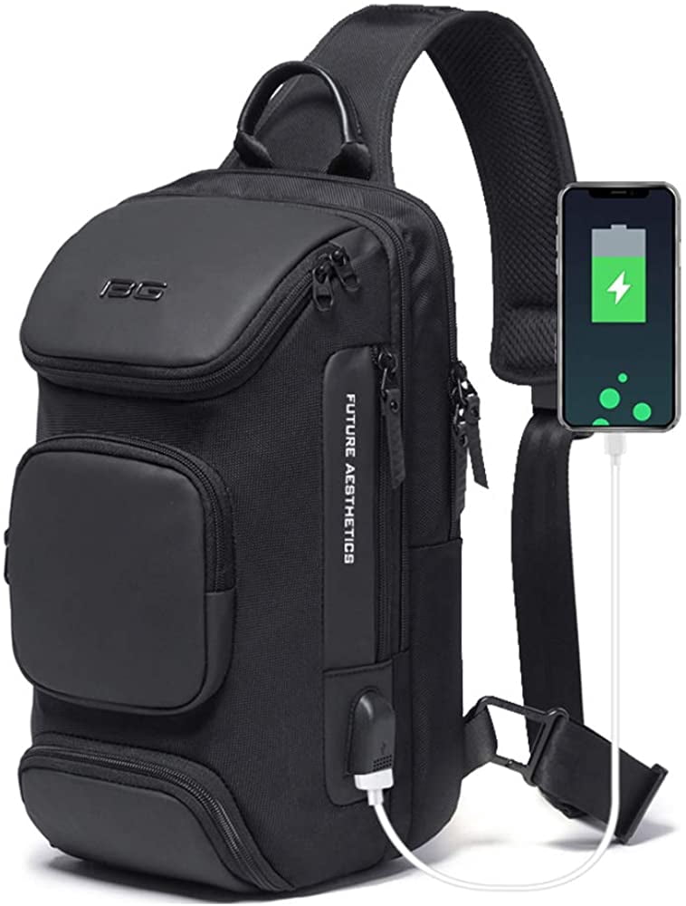Sling Backpack With USB Port - Crossbody Chest Bag, Daypack For Cycling, Travel, Sport