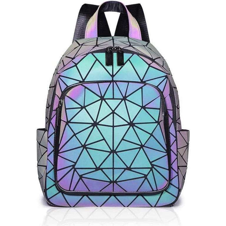 PYFK Geometric Backpack Luminous Holographic Purse Color Changes Flash  Reflective Bag For Cycling Fashion Sling Bag for Women(Prism)
