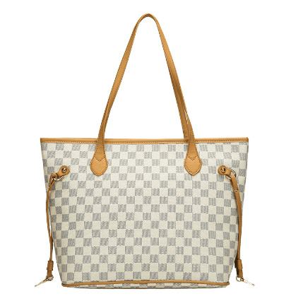 Womens White Checkered Tote Shoulder Bag Purse With Inner Pouch - PU Vegan  Leather Shoulder Satchel Fashion Bags, (16.5 X 6.3 X 11) 