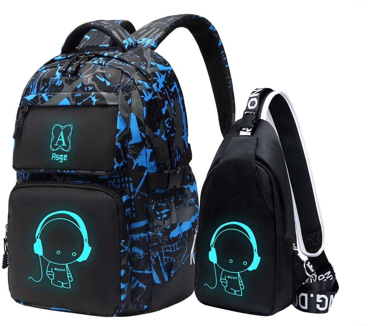 Asge boys backpack for kids Luminous camo School Bags for girls Bookbag ...