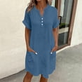 thumbnail image 1 of Asgosdo Dresses for Women Cotton Short Sleeve Botton Loose Fit Casual Comfy Midi Dress with Pockets, 1 of 5