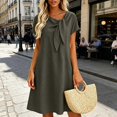 thumbnail image 1 of Asgosdo Dresses for Women Summer Cotton Linen Short Sleeve Solid Color Casual Cozy Going Out Midi Dress, 1 of 5