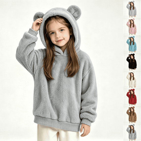Asgosdo Fleece Hoodies for Girls Bear Ears Cute Casual Oversized Kids Fall Sweatshirts Y2K Teen Warm Winter Pullover Size 4-15Y