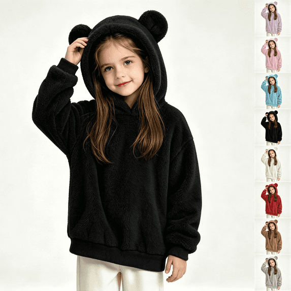 Asgosdo Fleece Hoodies for Girls Bear Ears Cute Casual Oversized Kids Fall Sweatshirts Y2K Teen Warm Winter Pullover Size 4-15Y