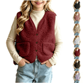 thumbnail image 1 of Asgosdo Fleece Vest for Girls Button Down V Neck Sleeveless Causal Trendy Fall Jacket with Pockets Size 5-13Y, 1 of 7