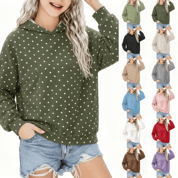 Asgosdo Polka Dot Hoodies for Girls Long Sleeve Kids Oversized Sweatshirts Casual Cute Teen Pullover Size 3-16Y