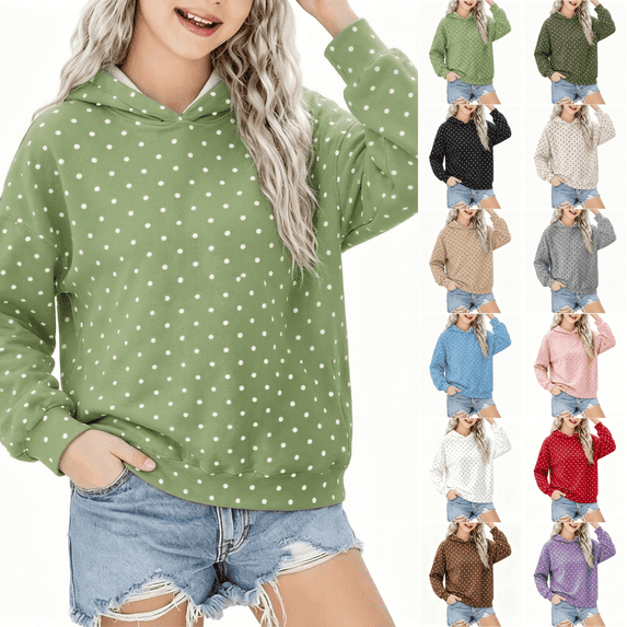 Asgosdo Polka Dot Hoodies for Girls Long Sleeve Kids Oversized Sweatshirts Casual Cute Teen Pullover Size 3-16Y