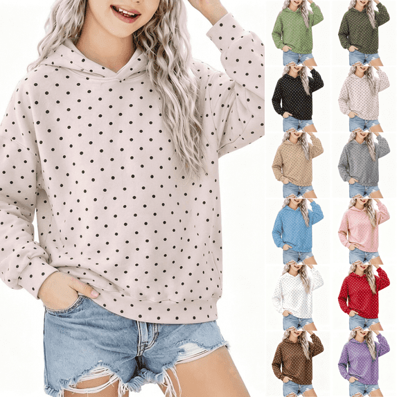 Asgosdo Polka Dot Hoodies for Girls Long Sleeve Kids Oversized Sweatshirts Casual Cute Teen Pullover Size 3-16Y