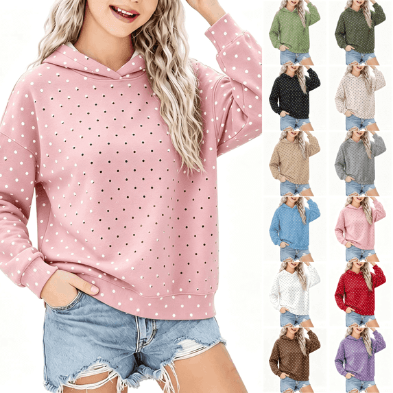 Asgosdo Polka Dot Hoodies for Girls Long Sleeve Kids Oversized Sweatshirts Casual Cute Teen Pullover Size 3-16Y