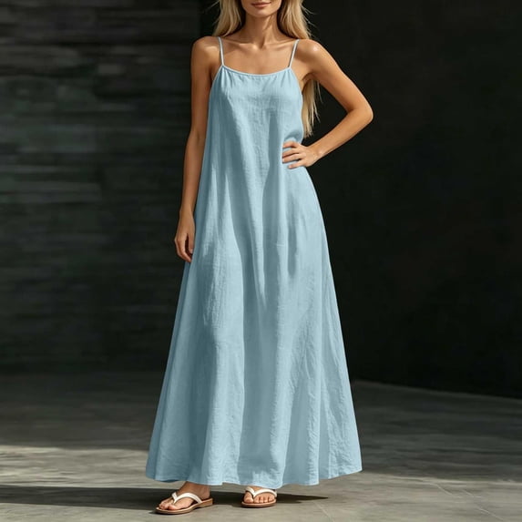 Asgosdo Summer Cami Dresses for Women Sleeveless Spaghetti Strap Solid Color Loose Fit Comfy Soft Lounge Dress