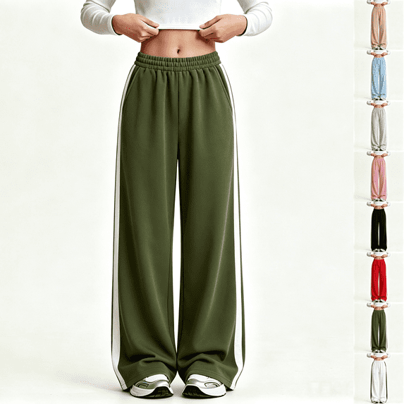 Asgosdo Sweatpants for Teen Girls High Waisted Wide Leg Color Block Trackpants Casual Baggy Fall Pants with Pockets Size 5-15Y
