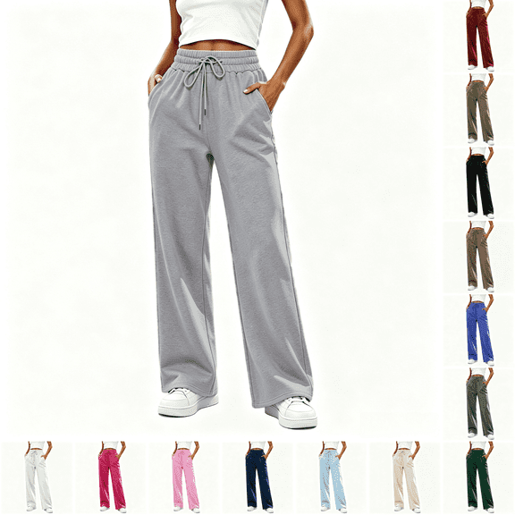 Asgosdo Sweatpants for Women Fall Straight Leg Drawstring High Waisted Baggy Casual Workout Pants with Pockets