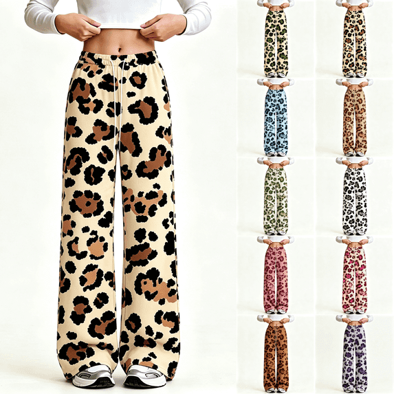 Asgosdo Teen Girls Wide Leg Sweatpants Cheetah Print Drawstring High Elastic Waisted Fall Lounge Leopard Pants Size 5-15Y