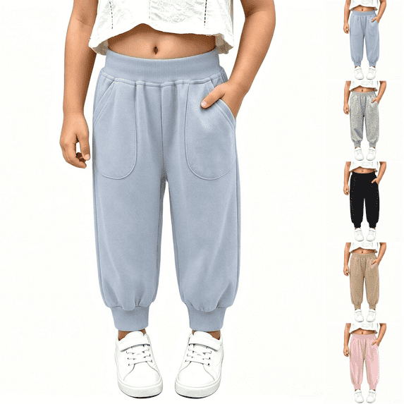 Asgosdo Toddler Girls Cotton Sweatpants High Elastic Waisted Joggers Casual Athletic Soft Fall Pants with Pockets Size 1-11Y