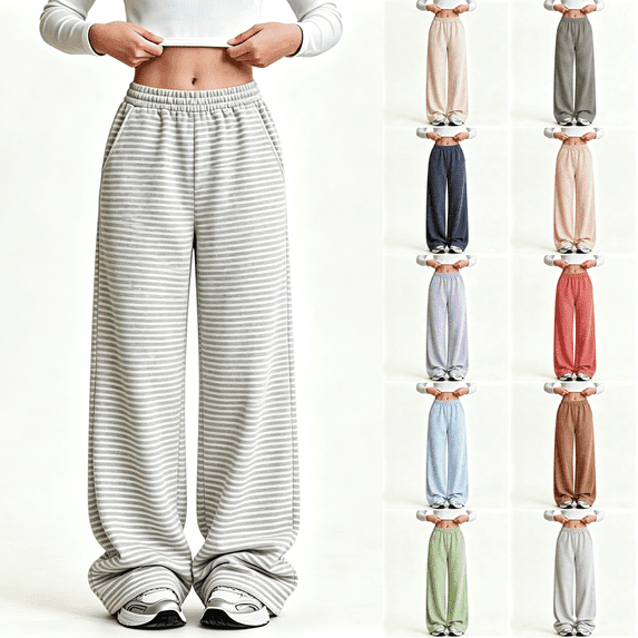 Asgosdo Wide Leg Pants for Teen Girls High Elastic Waisted Striped Baggy Casual Soft Fall Lounge Pants Size 4-16Y