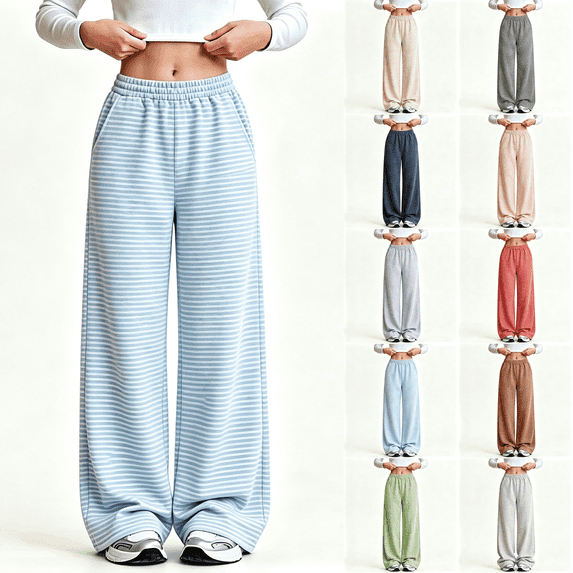Asgosdo Wide Leg Pants for Teen Girls High Elastic Waisted Striped Baggy Casual Soft Fall Lounge Pants Size 4-16Y