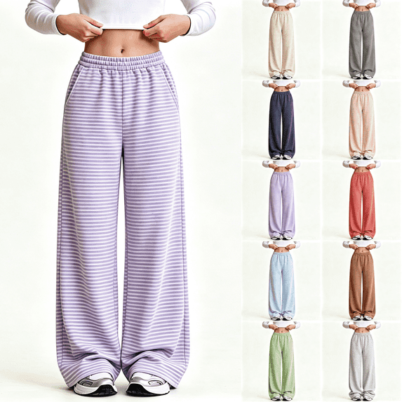 Asgosdo Wide Leg Pants for Teen Girls High Elastic Waisted Striped Baggy Casual Soft Fall Lounge Pants Size 4-16Y