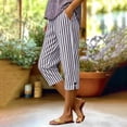 thumbnail image 1 of Asgosdo Women Capris Pants High Waisted Side Slit Striped Casual Basic Beach Vacation Pants with Pockets, 1 of 5