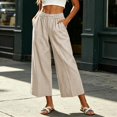 thumbnail image 1 of Asgosdo Women Cotton Linen Cropped Pants Elastic High Waist Wide Leg Trousers Casual Summer Loose Culottes S XXXL, 1 of 5