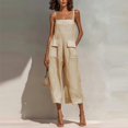 thumbnail image 1 of Asgosdo Women Cotton Linen Overalls Square Neck Sleeveless Capris Rompers Casual Comfy Jumpsuits with Pockets, 1 of 5