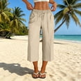 thumbnail image 1 of Asgosdo Women Cotton Pants Elastic Waisted Drawstring Solid Color Capris Casual Beach Trousers with Pockets, 1 of 5