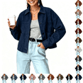 thumbnail image 1 of Asgosdo Women Faux Suede Cropped Bomber Jackets Soft Lined Lapel Button Down Casual Lightweight Coats Fall Winter Outerwear with Pockets, 1 of 6