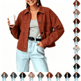 thumbnail image 1 of Asgosdo Women Faux Suede Cropped Bomber Jackets Soft Lined Lapel Button Down Casual Lightweight Coats Fall Winter Outerwear with Pockets, 1 of 6