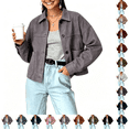 thumbnail image 1 of Asgosdo Women Faux Suede Cropped Bomber Jackets Soft Lined Lapel Button Down Casual Lightweight Coats Fall Winter Outerwear with Pockets, 1 of 6