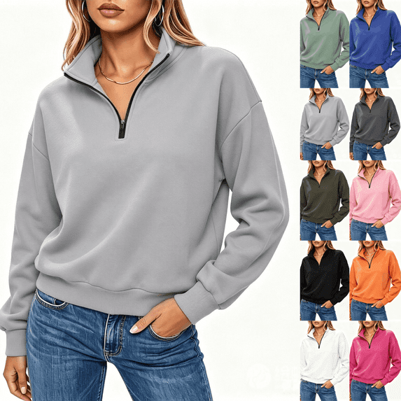 Asgosdo Women Oversized Sweatshirts Quarter Zip Long Sleeve Solid Color Casual Soft Pullover Fall Tops