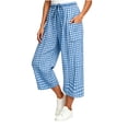 thumbnail image 1 of Asgosdo Women Pants Drawstring High Waisted Grid Straight Leg Loose Fit Soft Breathable Capris Pants with Pockets, 1 of 5