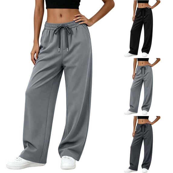 Asgosdo Women Pants High Elastic Waisted Drawstring Wide Leg Athletic Breathable Working Out Pants with Pockets